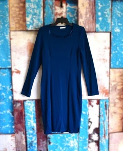 Women's Mikarose Dress Long Sleeve Casual Scalloped Neckline MEDIUM Navy Blue - Picture 1 of 12