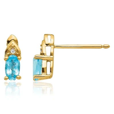 14K Solid Yellow Gold Swiss Blue Topaz Diamond Dangle Stud Earrings - Image 1 of 4