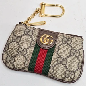 GUCCI Ophidia GG Supreme Key Case Coin Purse Chain Wallet Beige Brown Logo Used - Picture 1 of 10