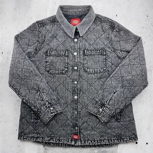 Dickies Girl Quilted Acid Wash Denim Shacket L Snap Front Corduroy Collar - Picture 1 of 9