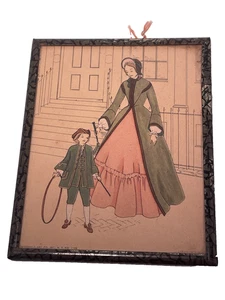 Litografía enmarcada con placa de moda colonial de damas Donald Art Co de 1940 - Imagen 1 de 5