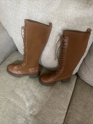 BC Footwear Marrón Cuero Tejido Parte Superior Alta Bota con Cordones Mujer Zapatos EE. UU. 6 Marrón Tostado Foto 1 de 4