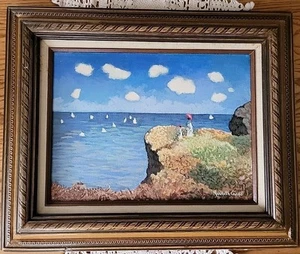Vintage Maribeth Crago Erie Pa Artist Acrylic Painting Victorian Coastal Scene - Picture 1 of 15