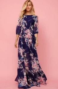 Nuevo con etiquetas $258 Maxi Vestido Yumi Kim Woodstock XS Jardín Botánico Floral Azul Marino DR-3298M - Imagen 1 de 3