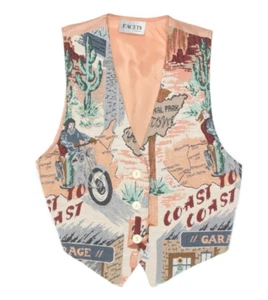 Vtg Western Desert Moto USA Roadtrip Waistcoat Vest Women's Tapestry M/L /401 - Picture 1 of 4