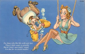 Falda con solapa de fotógrafo de cómics voladores de niña postal de lino C 124 - Imagen 1 de 2