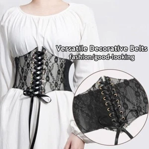 HOT Womens Vintage Style Corset Belt Black Laced Wide Belt Underbust Corset - Picture 1 of 23