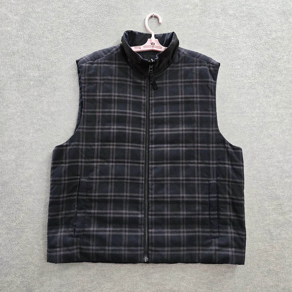 Chaleco Vince Hombre XL Negro A Cuadros Puffer Reversible Sin Mangas Bolsillos con Cremallera Completa Foto 1 de 4