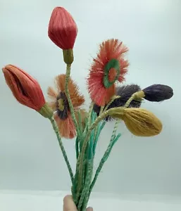 Giant Vintage 1970s Raffia Flowers for Vase or Wall - Picture 1 of 5
