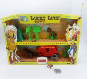 Juego de juguetes vintage Lucky Luke City Cowboy figuras de cómic Comansi 1985 + embalaje original - Imagen 1 de 10
