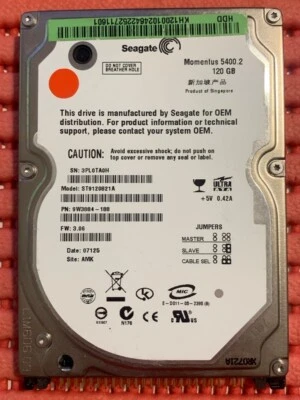 SEAGATE HDD 120GB 2.5" IDE HARD DISK ST9120821A 100% TEST VEDI FOTO - Immagine 1 di 4