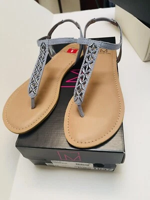 Sandalias Skyler Material Girl Talla 8 M en Polvo Azul Plata Puntera Dividida Planas NUEVAS Foto 1 de 4