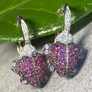 Valente Milano Ruby Diamond Vintage Earrings 18K Gold Heart Estate Fine Jewelry - Picture 1 of 15