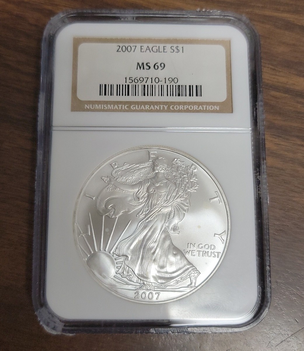 2007年イーグル銀貨NGC鑑定品MS69 American Eagle MS 69 Graded 2007 Silver Bullion Coins for