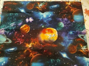 Galaxy Planet 100% Cotton Fabric - 1 Yard Piece - Picture 1 of 2