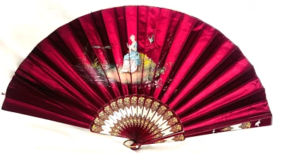 ÚNICO ABANICO GRANDE DE MADERA SATINADA RETRATO DAMA PINTADO A MANO ERA EDUARDIANA Foto 1 de 4