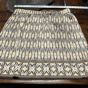 Chicos Diamond Ikat Skirt XL Sz 3 Rockledge Brown Pockets Neutral Lined Pull On - Picture 1 of 4