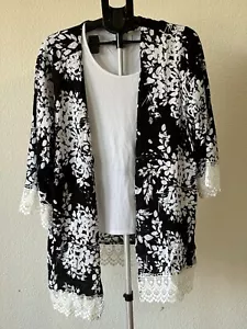 Open Black & White Floral Shirt Lacey Cuffs Long Sleeve XL & White Under Shirt - Picture 1 of 22