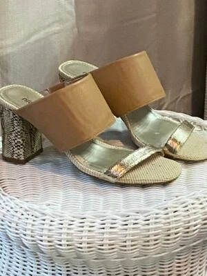 Slide Mule Sandal Shoe Snake Gold 3" Heel Style Briar Size 6.5M Nicole Women's  - Image 1 of 4
