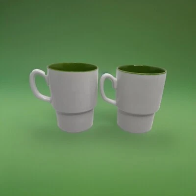2 tazas de café apilables altas blancas con interior verde 14 OZ Foto 1 de 4