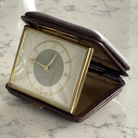 Vintage Junghans Shockproof German  Pocket travel clock with Leather Case Cover