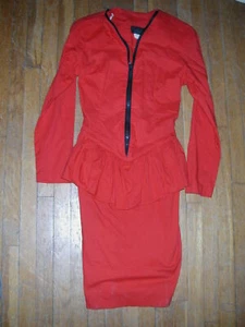Vintage 80 DAMEN ROT RETRO NEW WAVE VORDERER REISSVERSCHLUSS RÜSCHEN WACKELN GESCHNÜRT HINTEN KORSETT KLEID - Bild 1 von 6