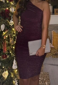 Ax Paris Plum Sparkly One Shoulder Rushed Dress Size 10 - Picture 1 of 4