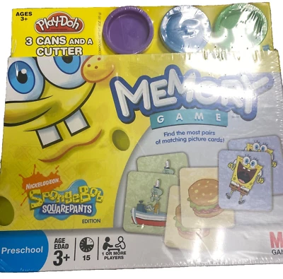 New sponge Bob Squarepants  Memory Game Milton Bradley W/ Free Play-Doh  Pack - Image 1 of 3