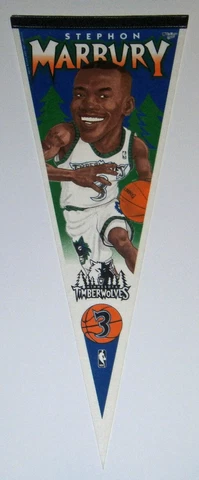 1996 Timberwolves Stephon Marbury caricature ROOKIE pennant NBA Minnesota Cover