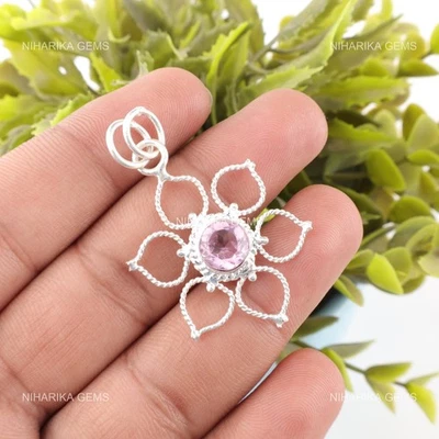 Piedra Kuncita Redonda Artesanal Cyber Monday Madre Moda Nuevo Colgante Plata 925 Foto 1 de 4