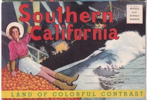 Southern California, Vintage Longshaw Card Co. Linen Folder Postcard, 14 Views - Picture 1 of 10