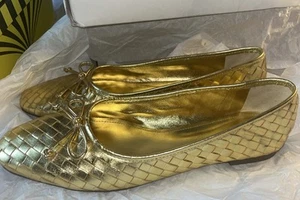 Schutz Arissa Damen-Ballerinas geflochtenes Leder goldfarben Größe 11 neu - Bild 1 von 11