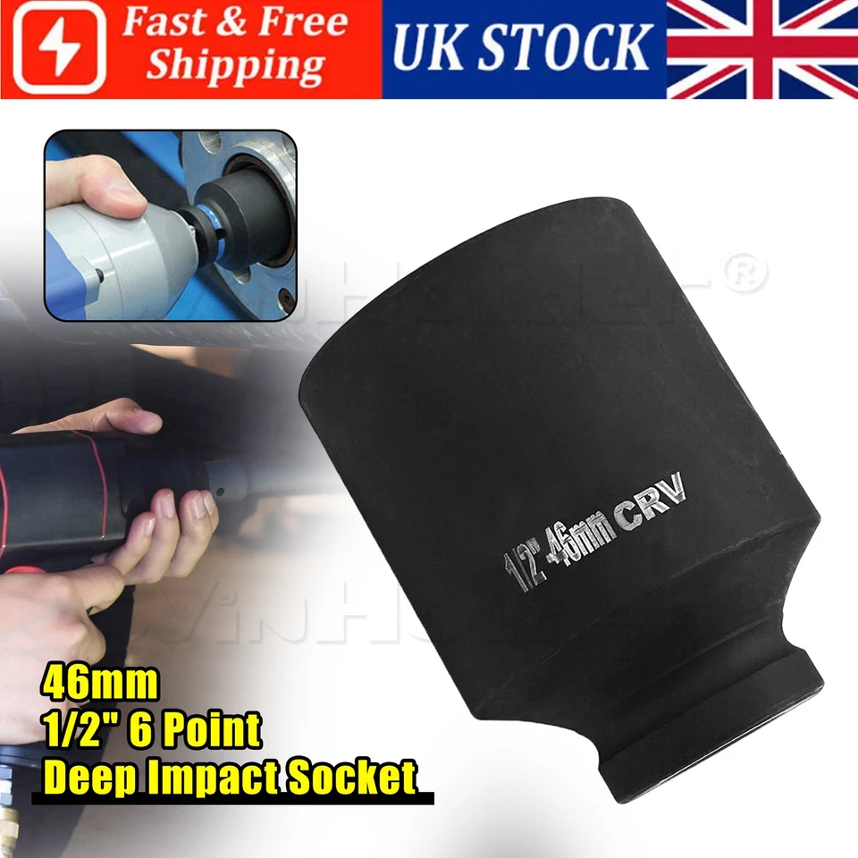 Professional Heavy Duty 1/2" 46mm 6 Point Deep Impact Socket 79mm Long Tools - Image 1 of 4