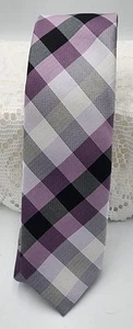 Bergamo New York Men's Necktie 3.5 inch Black Gray And Lavender Plaid. - Picture 1 of 4
