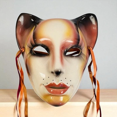 VTG About Face Clay Art Ceramic Human Animal Cat Wall Mask San Francsico USA - Image 1 of 4