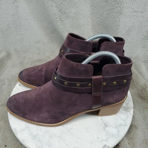 Clarks Shoes Womens Size 8 Aubergine Purple Suede Breccan Shine Ankle Boots - Picture 1 of 12