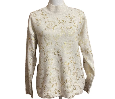 NUEVO CON ETIQUETAS 1X Suéter Pullover Liz Claiborne Mujer Cuello Simulado Manga Larga Desplazamiento Beige Foto 1 de 4