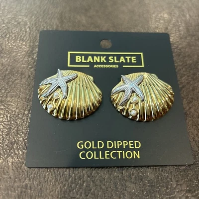 Brincos de concha estrela do mar mergulhados em ouro aço inoxidável praia oceano - Imagem 1 de 4