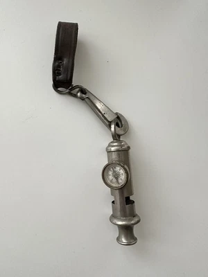 Antique The Emca Boy Scouts Whistle with Miniature Compass  leather strap clip - Image 1 of 4