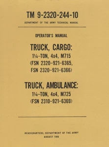 TM9 2320 244 10 ~ 5/4 Ton Jeep ~ M715 / M725 ~ Operator's Manual ~ Reprint - Picture 1 of 7