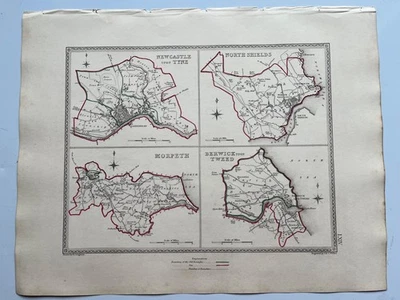 Northumberland towns antique map Newcastle Morpeth North Shields Berwick 1835 - Image 1 of 4