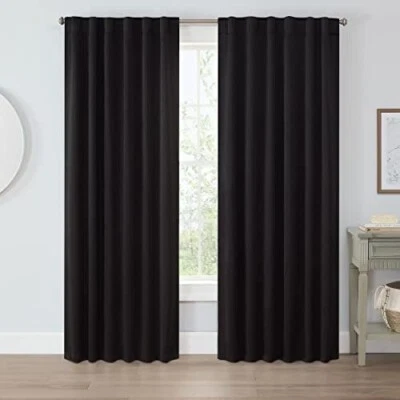 2 - ECLIPSE Langley Room Darking Rod Bolsillo Ventana Cortinas 52 x 63 Negro Foto 1 de 3