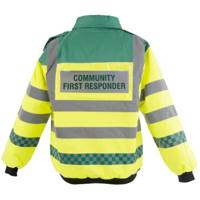 COMMUNITY FIRST RESPONDER HI VIS BOMBER JACKET WITH BADGES, PARAMEDIC JACKET - Image 1 of 4