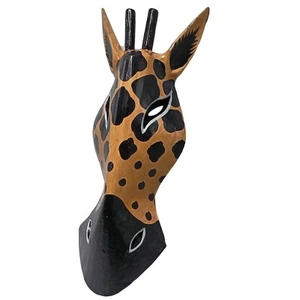 Holz Maske Tier Giraffe braun Safari Dschungel Gesicht Wandbild Wohndeko hängend - Bild 1 von 14
