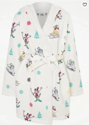 Disney Mickey Minnie Mouse & Friends Skiing White Dressing Gown Bath Robe New - image 1 of 3
