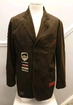 Giacca cotone Alcott vintage uomo grande marrone stile militare toppe - Immagine 1 di 4