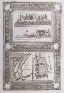 1696 Antique Print: Windsor Castle, Dover & Calais after Coronelli - Imagen 1 de 4