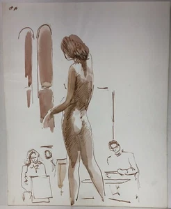 Nude Model in Studio 1970s Watercolor Sketch-Adolf Konrad-Listed N.J. - Picture 1 of 3