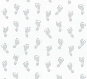 Tapete Kinder Baby Fußabdruck weiß silber Metallic 35863-1 (2,60€/1qm) - Bild 1 von 1