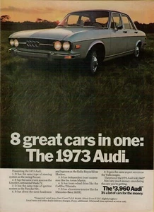 1973 Audi 8 Great Cars in 1 VW Porsche Ferrari Rolls-Royce M-B VINTAGE PRINT AD - Picture 1 of 2
